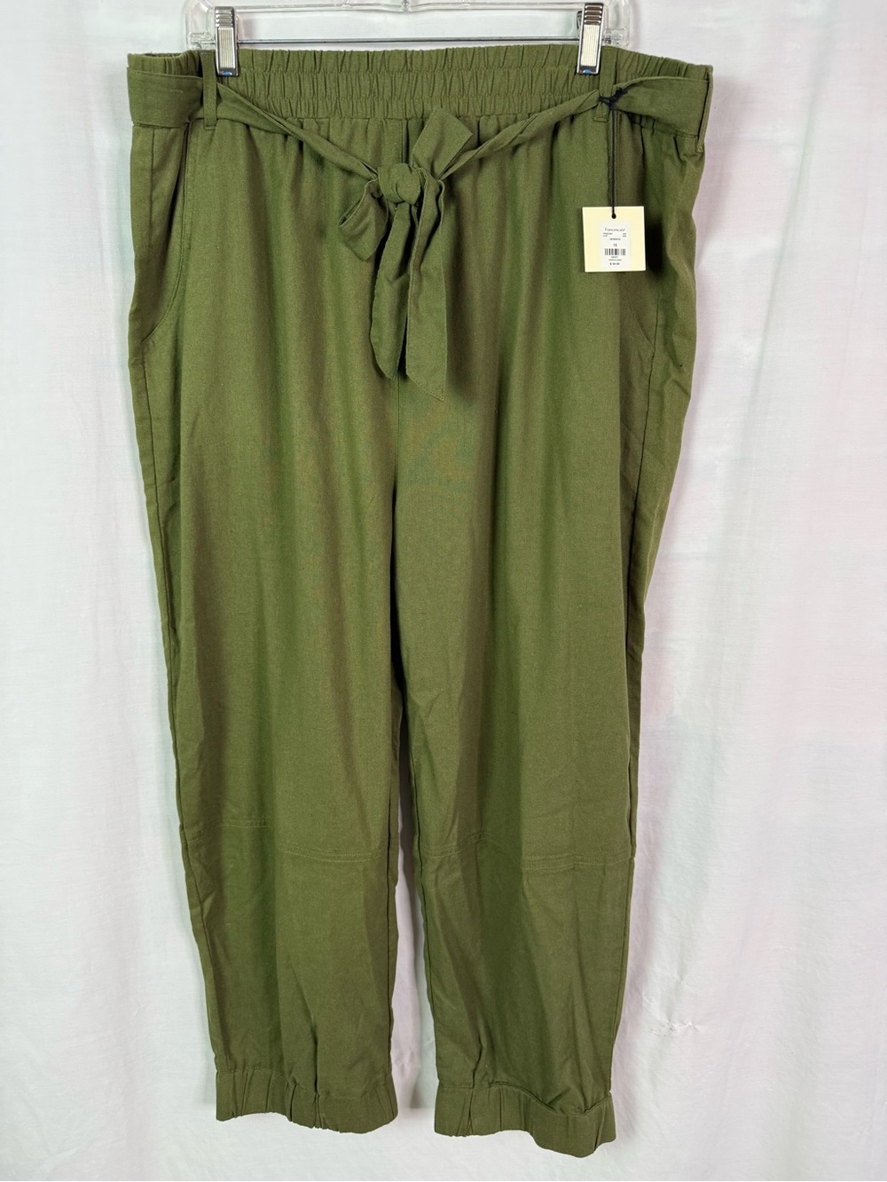 TGLA Olive Green Drawstring Casual Jogger Linen Pants 1XL NEW NWT